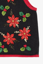 Vintage Black White Stag Poinsettias Ugly Christmas Vest (1990s)