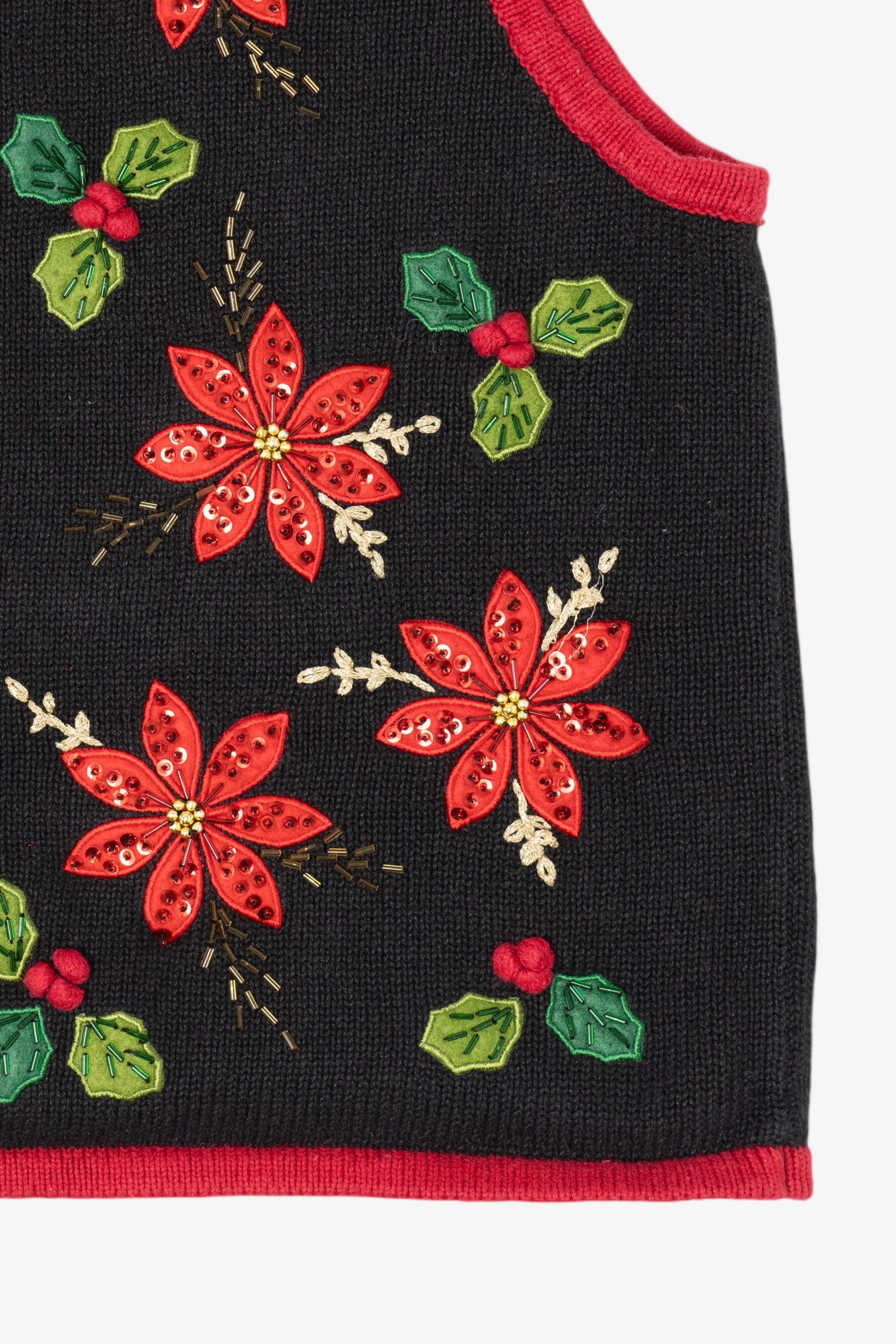 Vintage Black White Stag Poinsettias Ugly Christmas Vest (1990s)