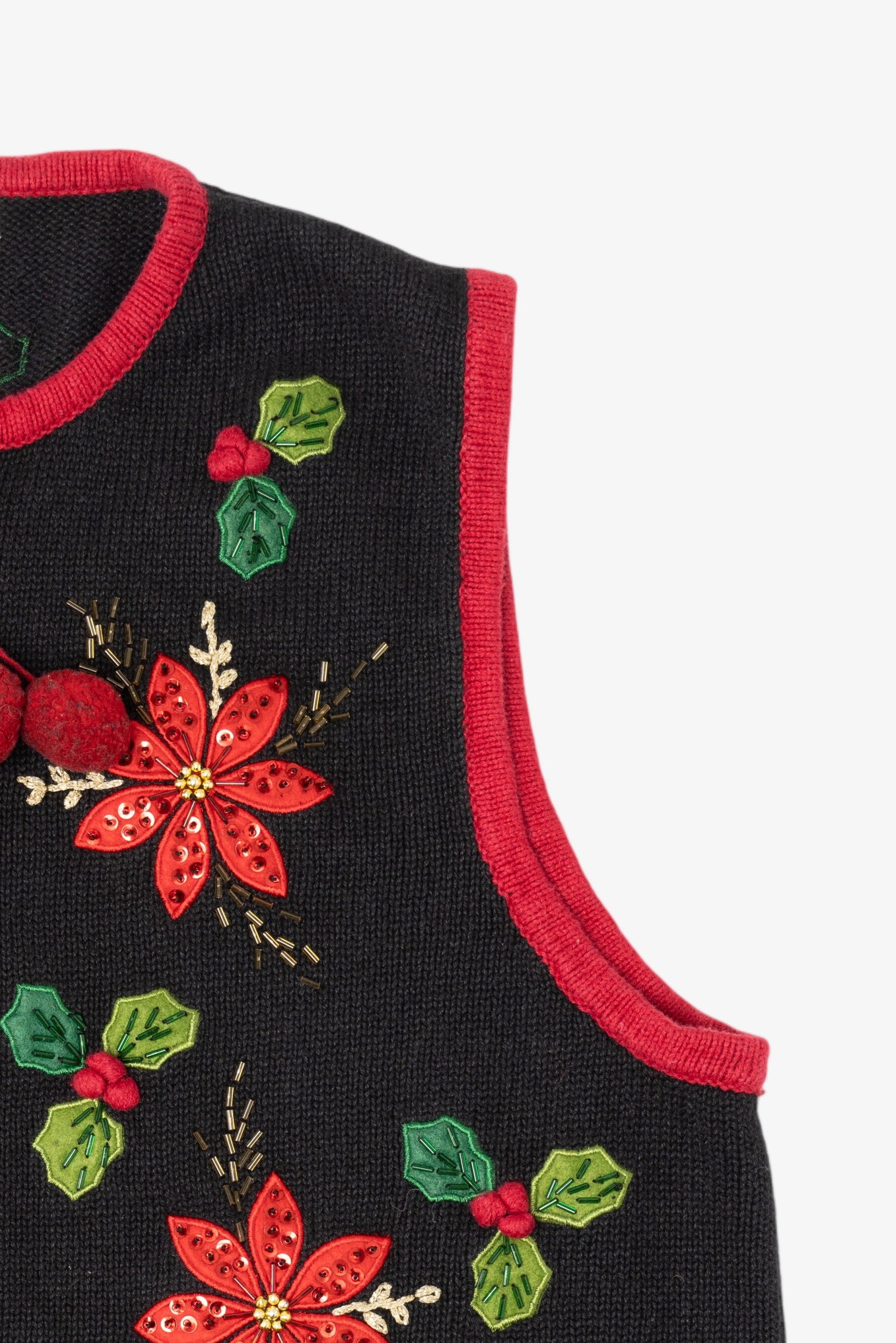 Vintage Black White Stag Poinsettias Ugly Christmas Vest (1990s)