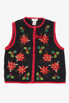Vintage Black White Stag Poinsettias Ugly Christmas Vest (1990s)