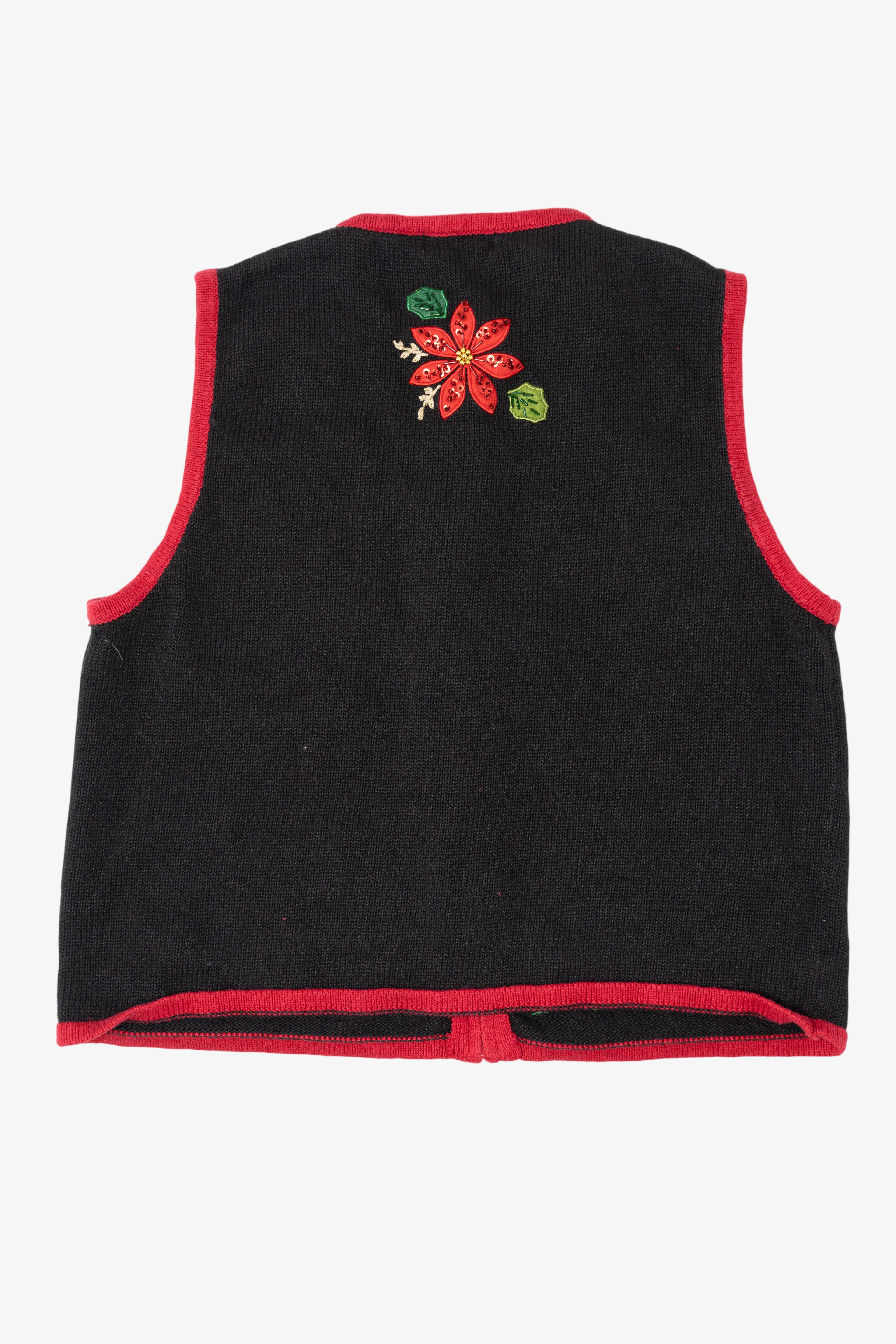 Vintage Black White Stag Poinsettias Ugly Christmas Vest (1990s)