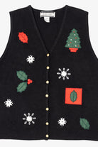 Vintage Black Crystal Kobe Ugly Christmas Vest (1990s)