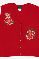 Vintage Red Southern Lady Poinsettias Ugly Christmas Vest (1980s)