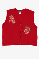 Vintage Red Southern Lady Poinsettias Ugly Christmas Vest (1980s)