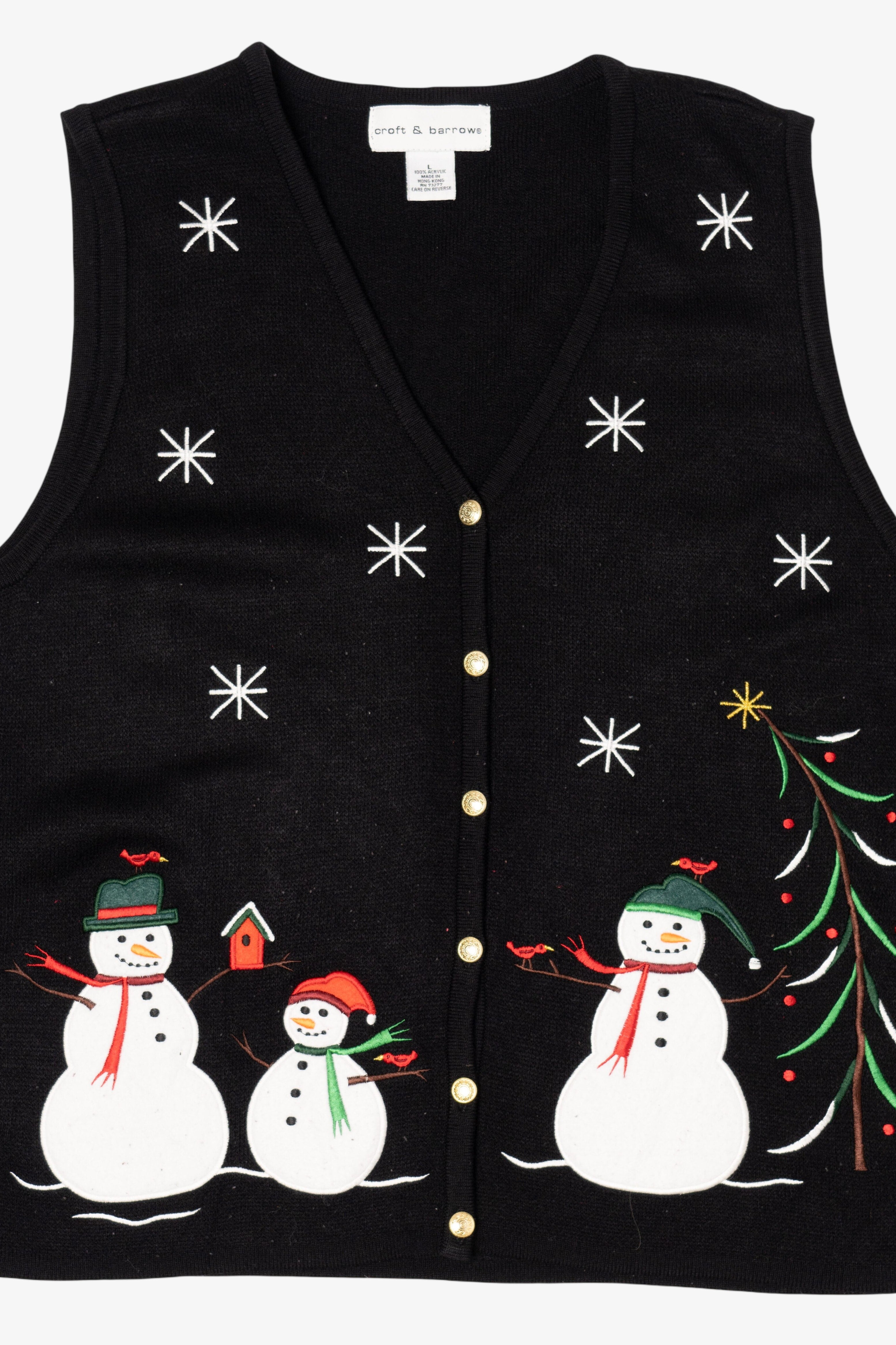 Vintage Black Croft & Barrow Snowmen Ugly Christmas Vest (2000s)