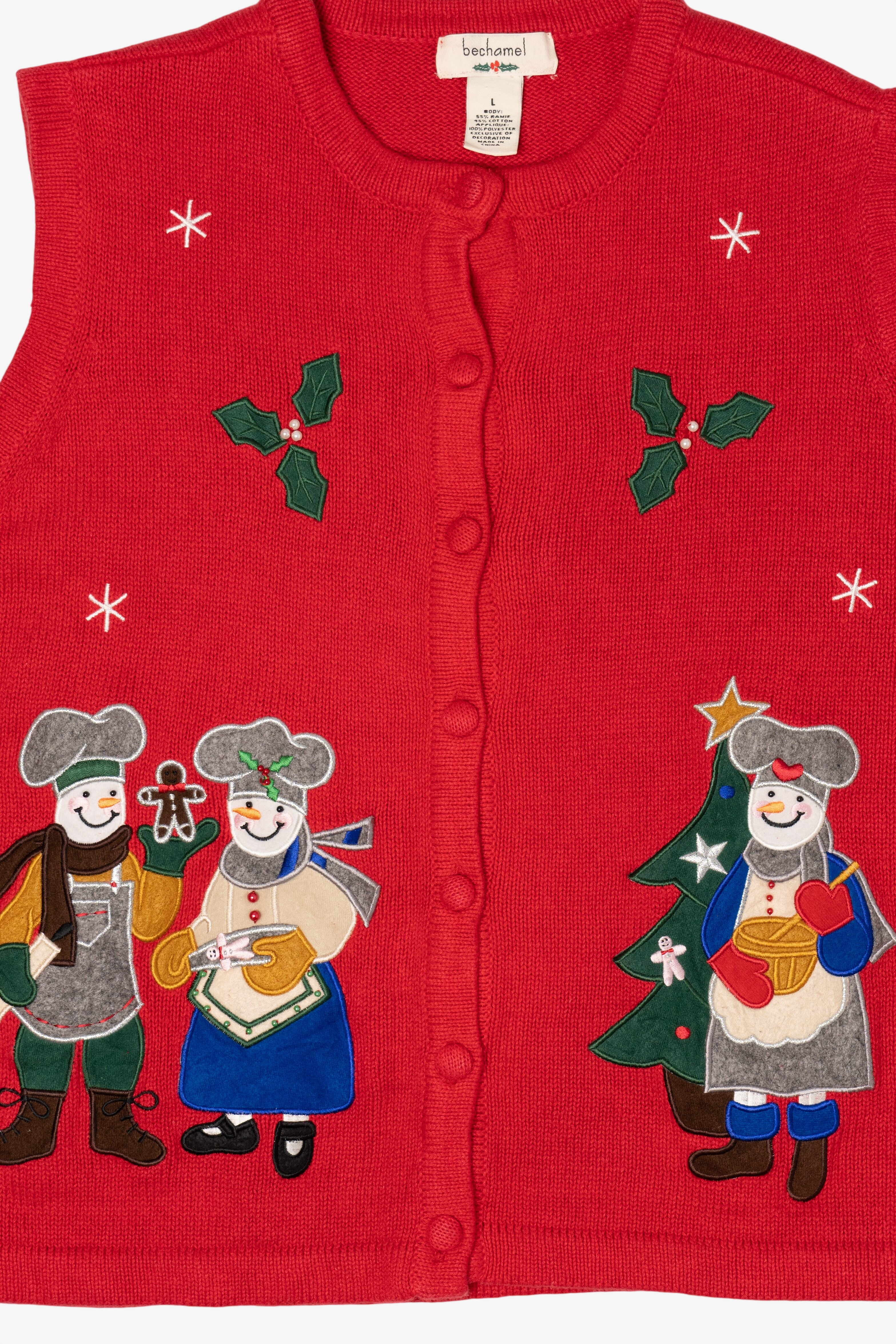Vintage Red Bechamel Snowmen Baking Ugly Christmas Vest (1990s)