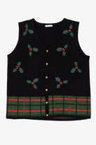 Vintage Black Holly Ugly Christmas Vest