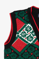 Vintage Black JJ Browne Holly Pattern Ugly Christmas Vest (1990s)