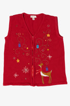 Vintage Red Kim Rogers Reindeer Ugly Christmas Vest (1990s)