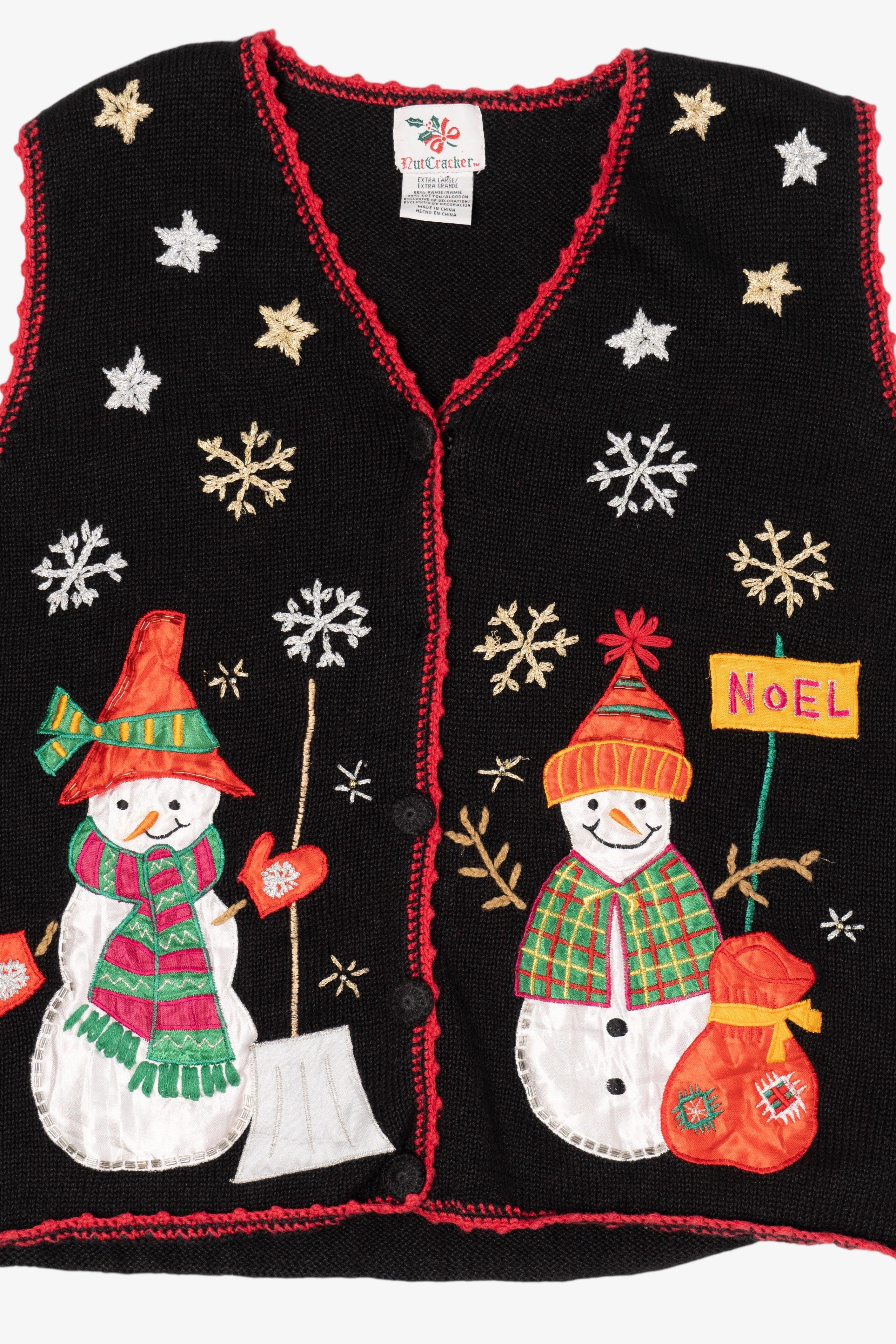 Vintage Black Nutcracker Snowmen Ugly Christmas Vest (1990s)