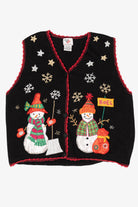 Vintage Black Nutcracker Snowmen Ugly Christmas Vest (1990s)