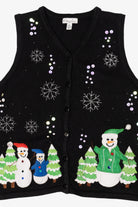 Vintage Black Kim Rogers Snowmen Ugly Christmas Vest (1990s)