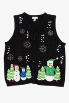 Vintage Black Kim Rogers Snowmen Ugly Christmas Vest (1990s)