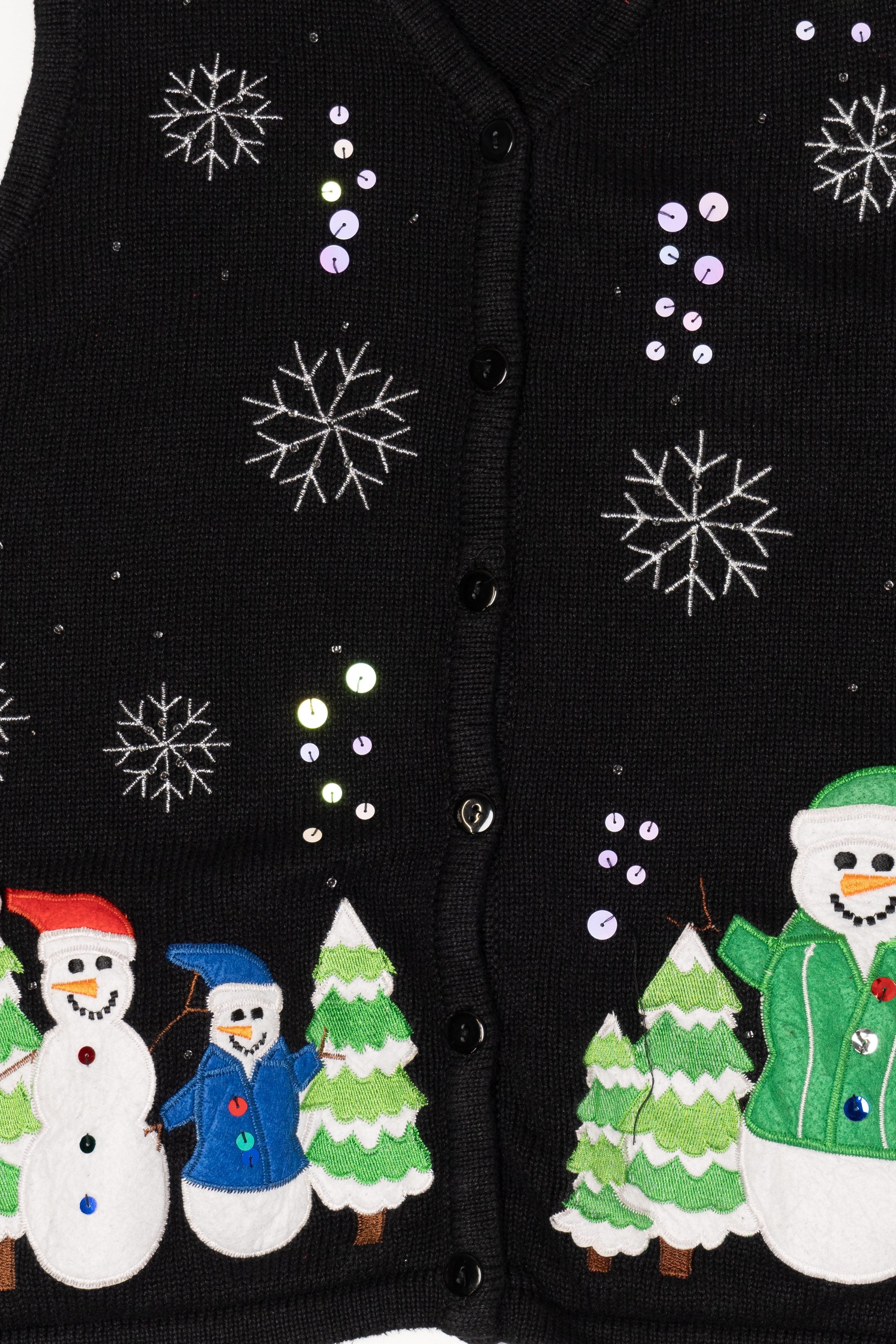 Vintage Black Kim Rogers Snowmen Ugly Christmas Vest (1990s)