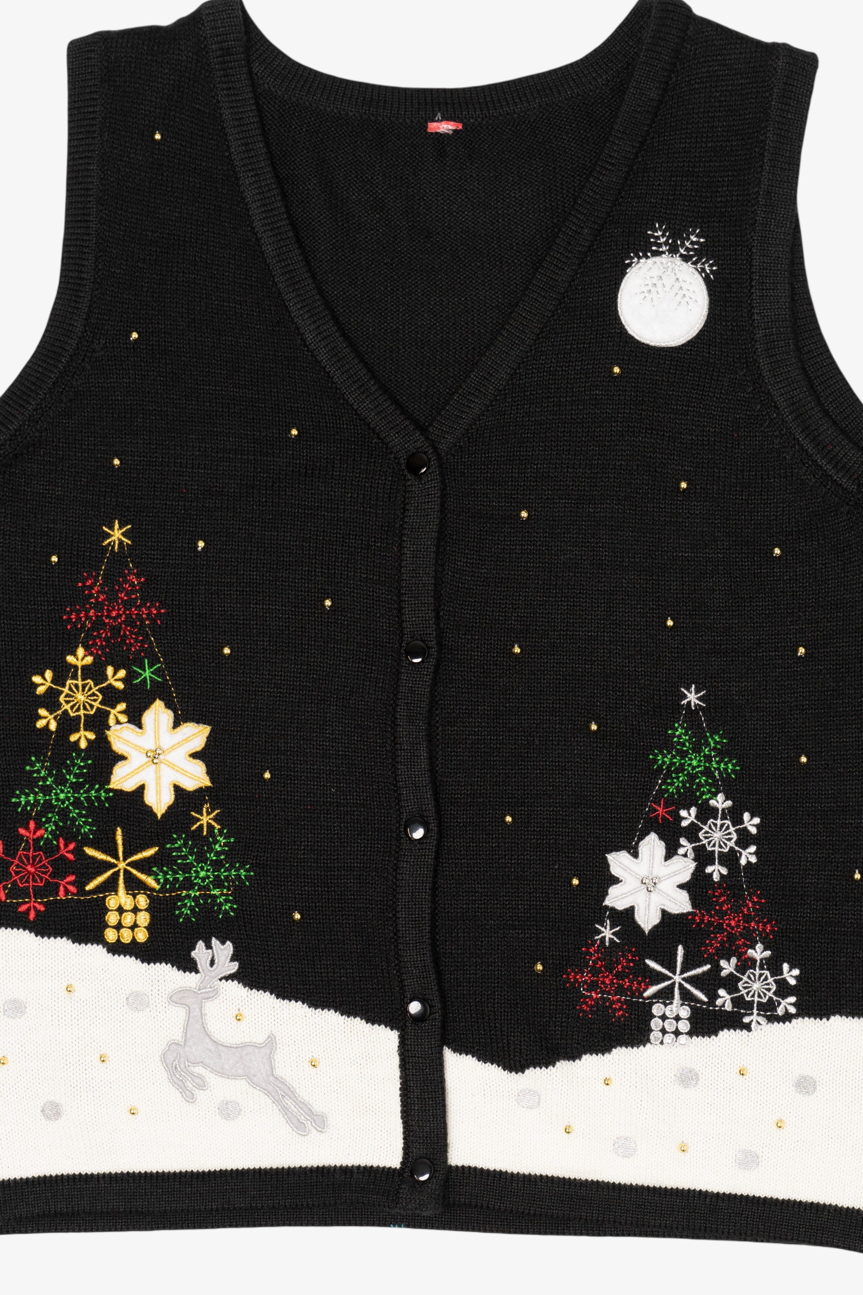 Vintage Black Reindeer Ugly Christmas Vest (2000s)
