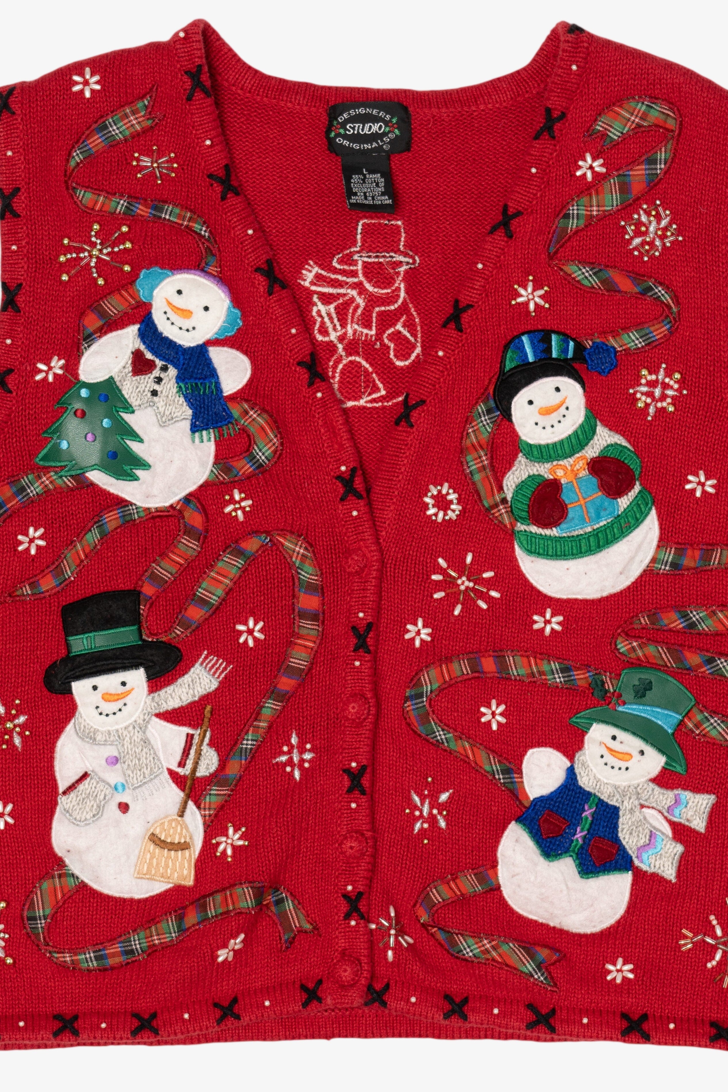 Vintage Red Designers Studio Originals Snowmen Ugly Christmas Vest (1990s)