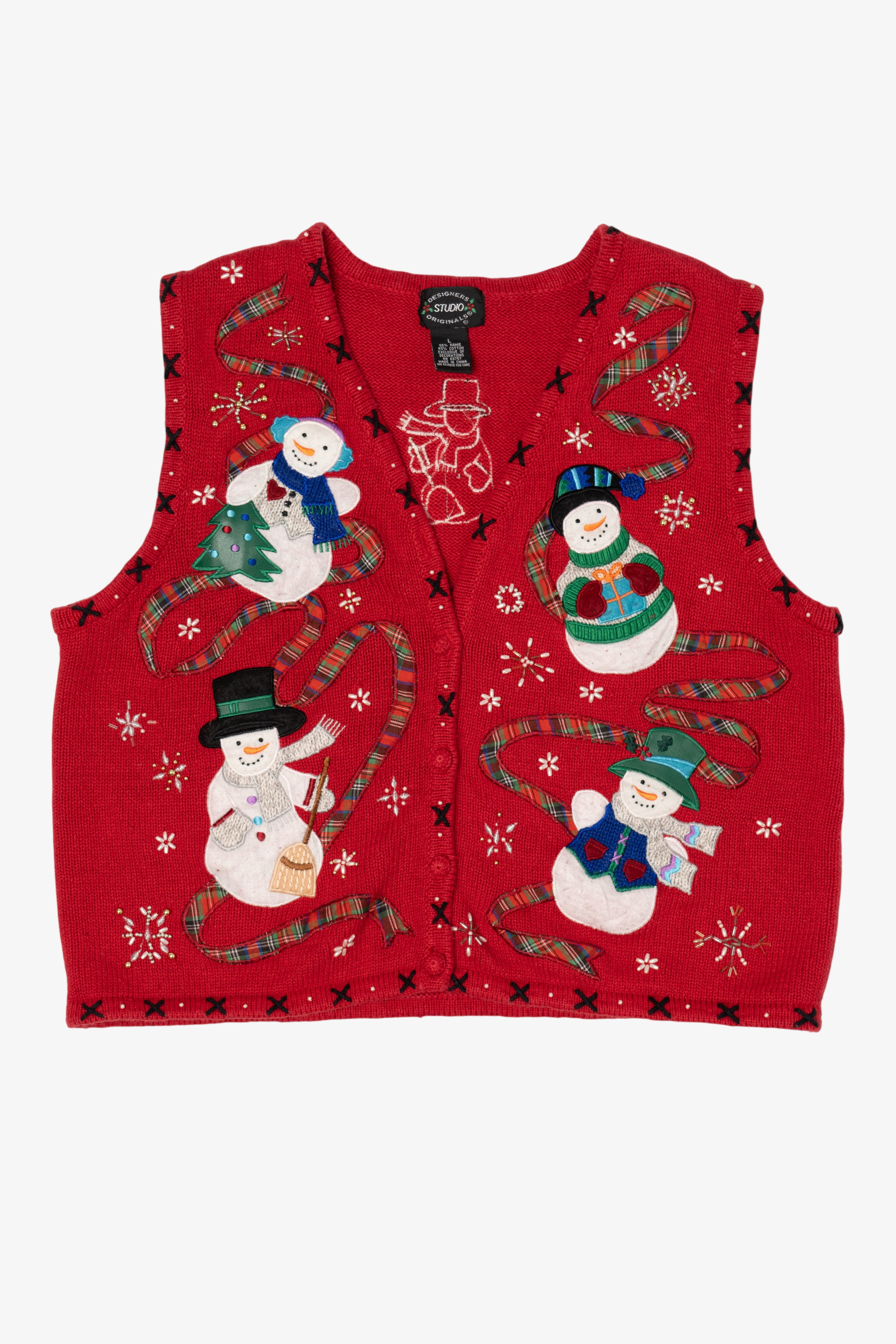 Vintage Red Designers Studio Originals Snowmen Ugly Christmas Vest (1990s)