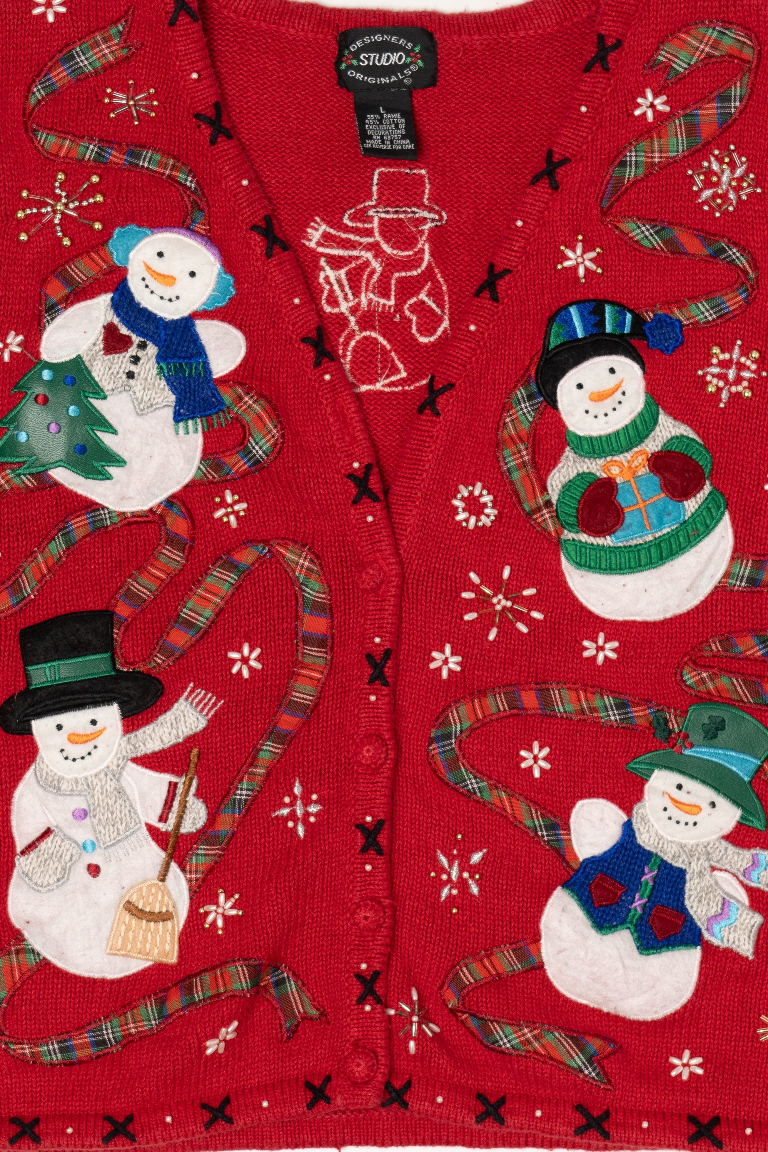 Vintage Red Designers Studio Originals Snowmen Ugly Christmas Vest (1990s)