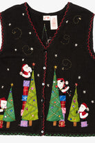 Black Santa Decorating Trees Ugly Christmas Vest