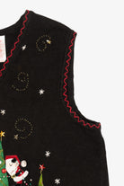 Black Santa Decorating Trees Ugly Christmas Vest