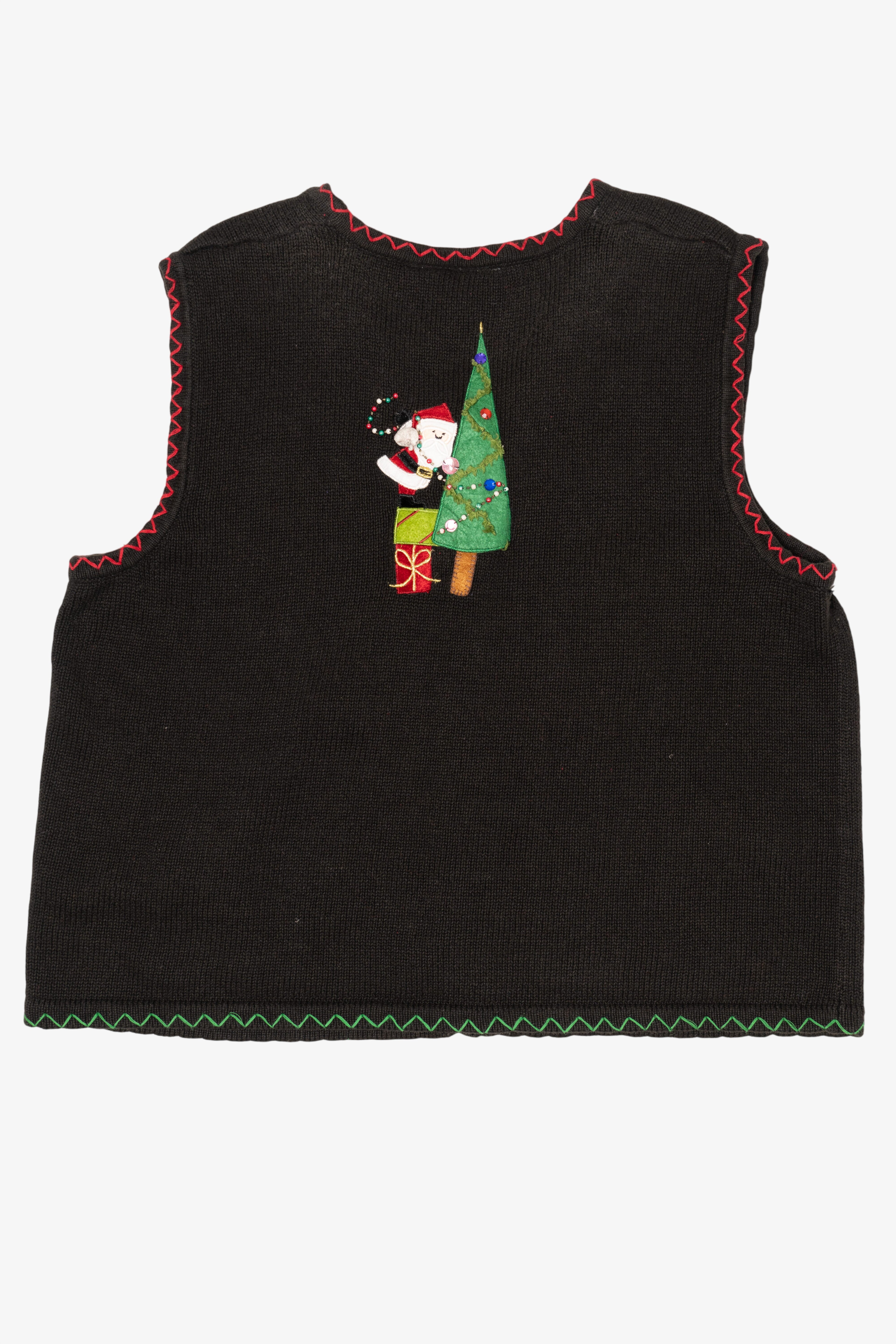 Black Santa Decorating Trees Ugly Christmas Vest