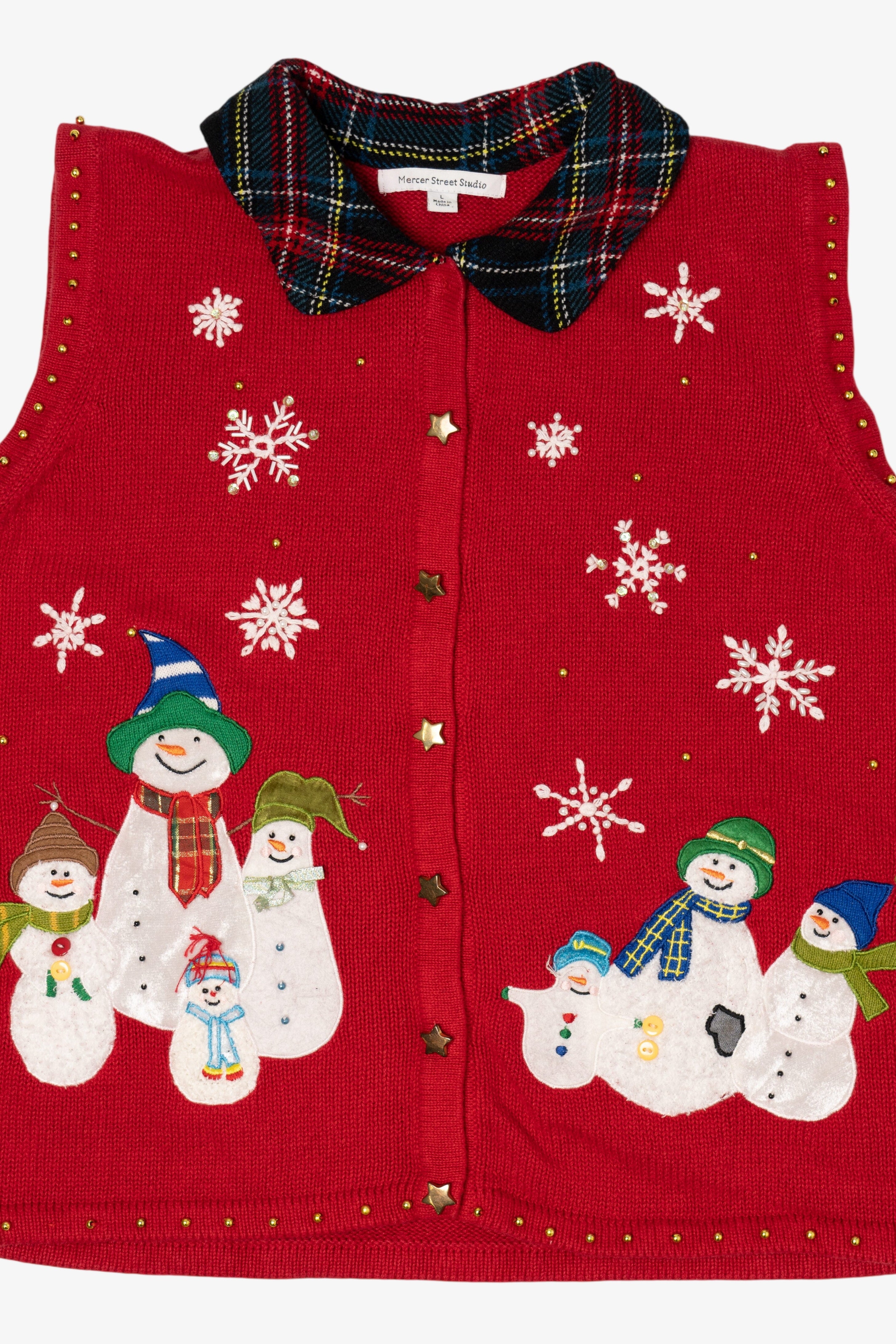 Vintage Red Mercer Street Studio Snowmen Ugly Christmas Vest (2000s)