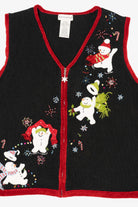 Vintage Black White Stag Snowmen Ugly Christmas Vest (1990s)