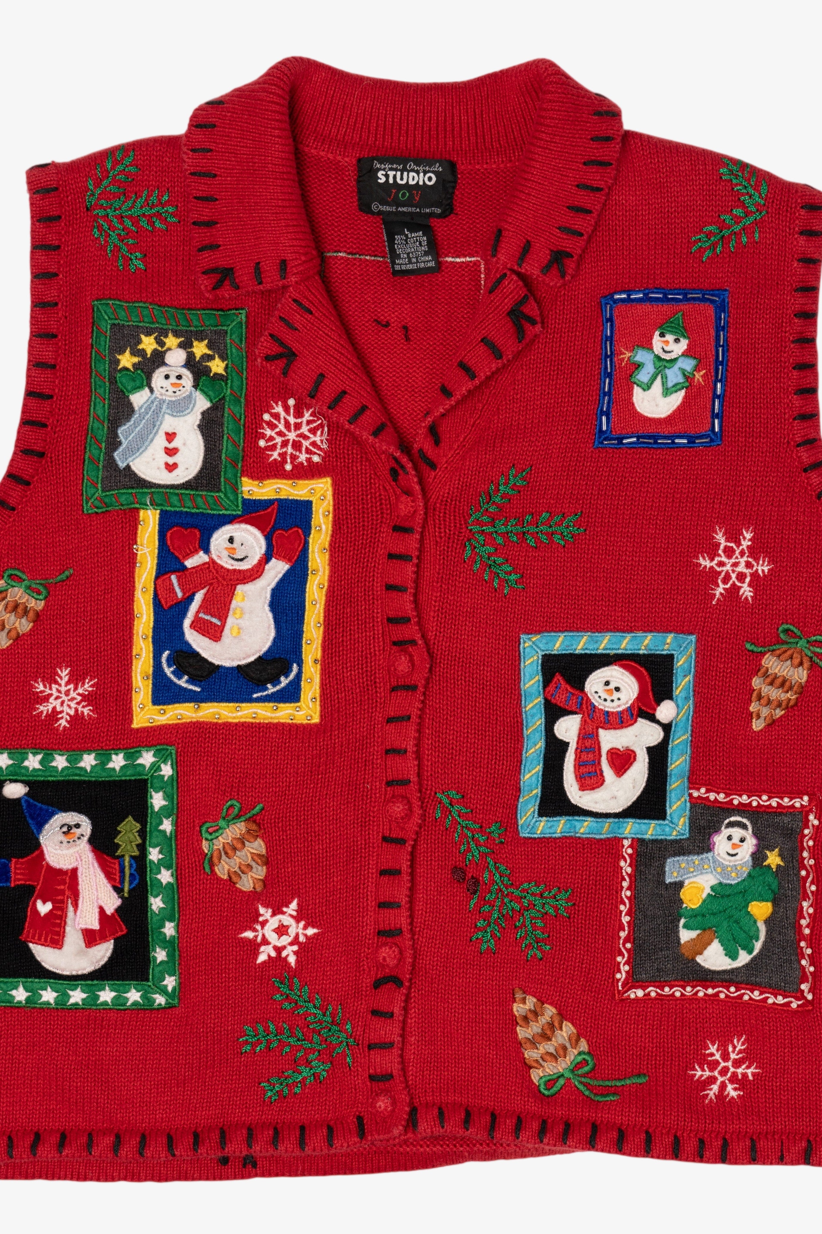 Vintage Red Designers Originals Studio Snowmen Ugly Christmas Vest (1990s)