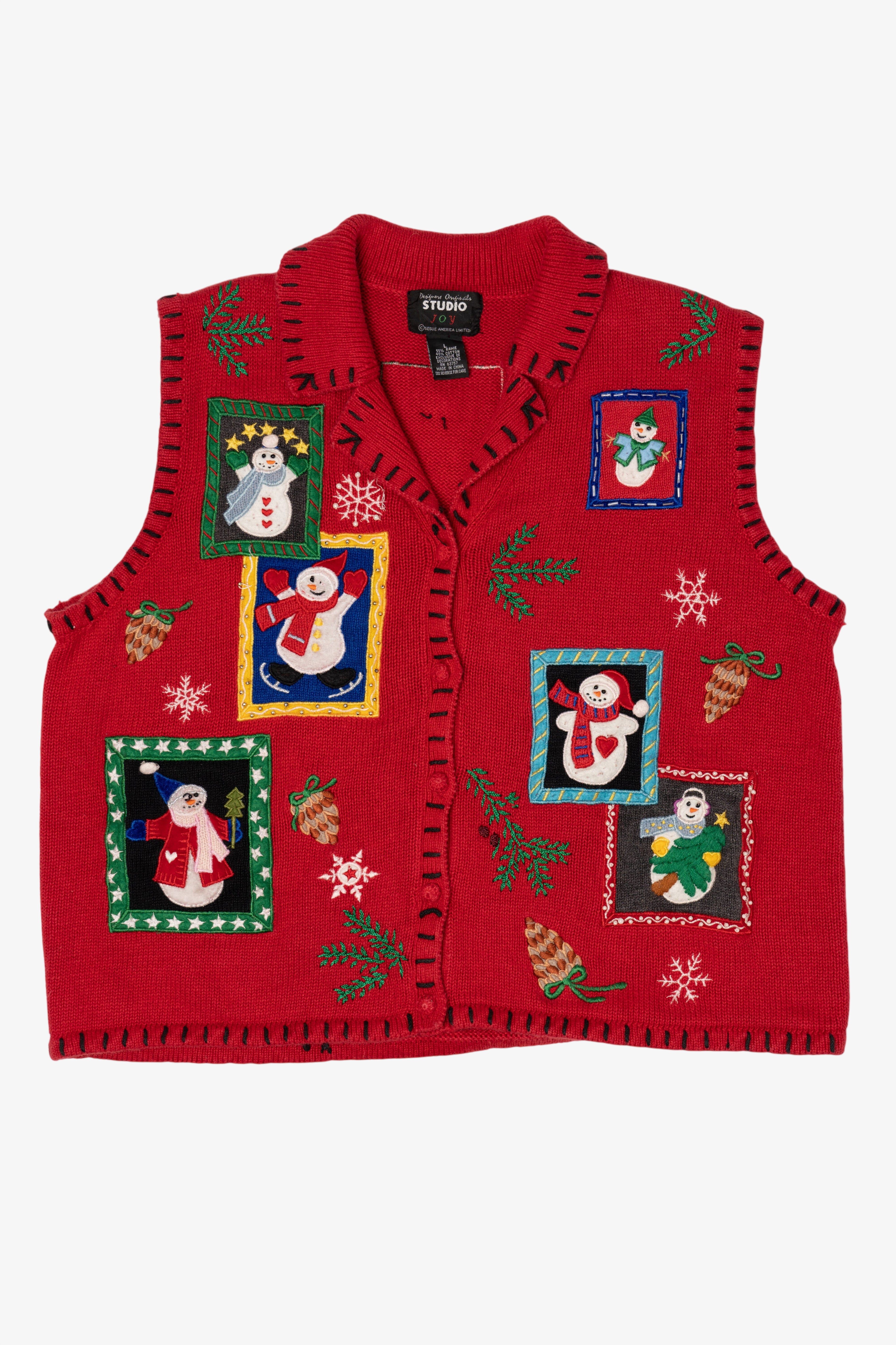 Vintage Red Designers Originals Studio Snowmen Ugly Christmas Vest (1990s)