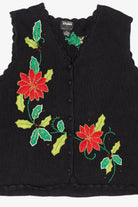 Vintage Black Designers Originals Studio Poinsettias Ugly Christmas Vest (1990s)
