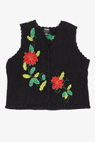 Vintage Black Designers Originals Studio Poinsettias Ugly Christmas Vest (1990s)