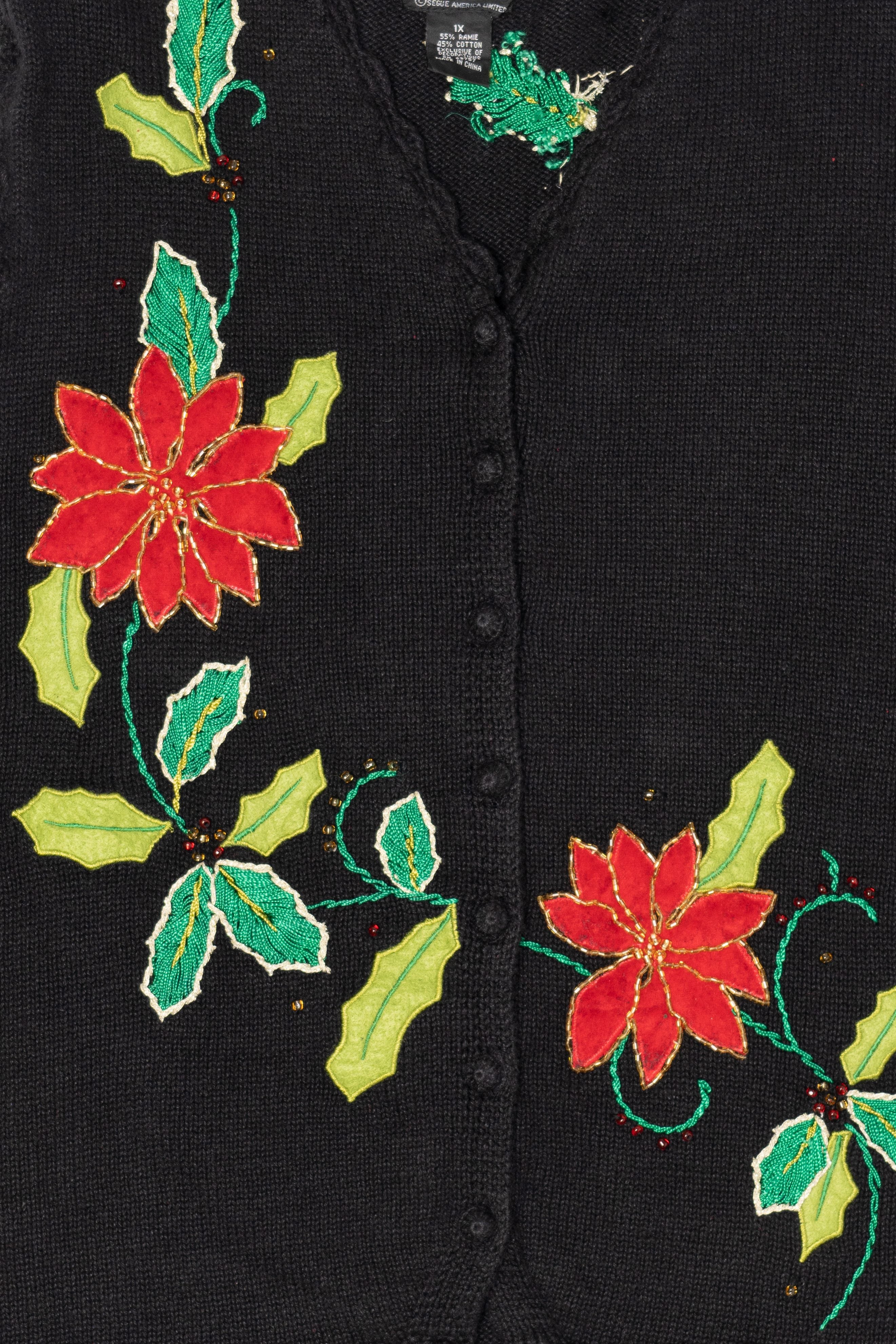 Vintage Black Designers Originals Studio Poinsettias Ugly Christmas Vest (1990s)
