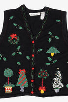 Vintage Black Victoria Jones Trees Ugly Christmas Vest (1990s)