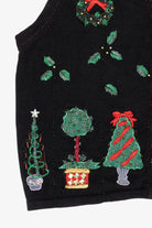 Vintage Black Victoria Jones Trees Ugly Christmas Vest (1990s)