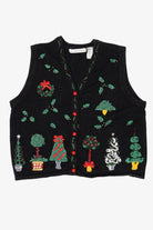 Vintage Black Victoria Jones Trees Ugly Christmas Vest (1990s)