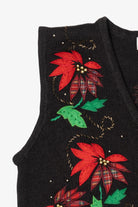 Vintage Black Bobbie Brooks Poinsettias Ugly Christmas Vest (1990s)