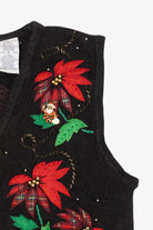 Vintage Black Bobbie Brooks Poinsettias Ugly Christmas Vest (1990s)