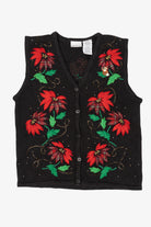 Vintage Black Bobbie Brooks Poinsettias Ugly Christmas Vest (1990s)