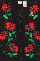 Vintage Black Bobbie Brooks Poinsettias Ugly Christmas Vest (1990s)