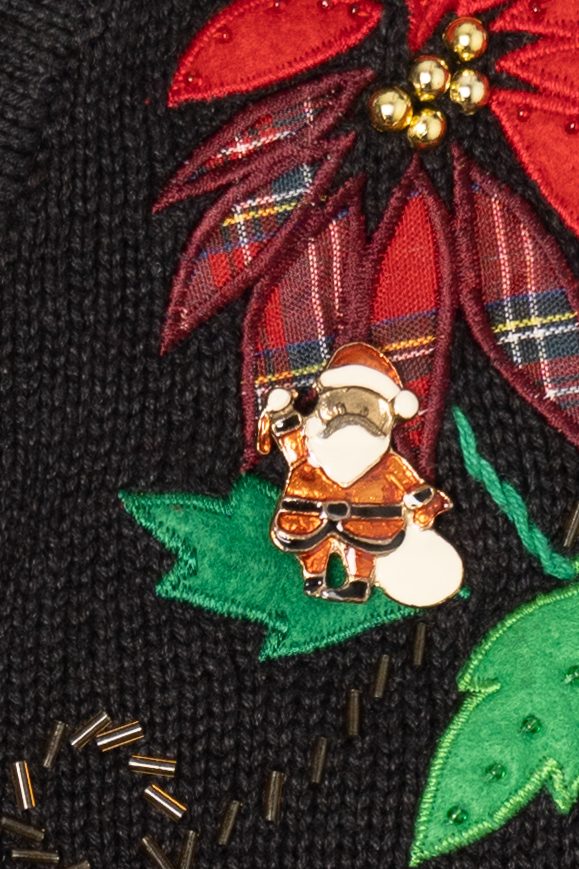 Vintage Black Bobbie Brooks Poinsettias Ugly Christmas Vest (1990s)