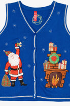 Vintage Blue Santa And Fireplace Ugly Christmas Vest (2000s)