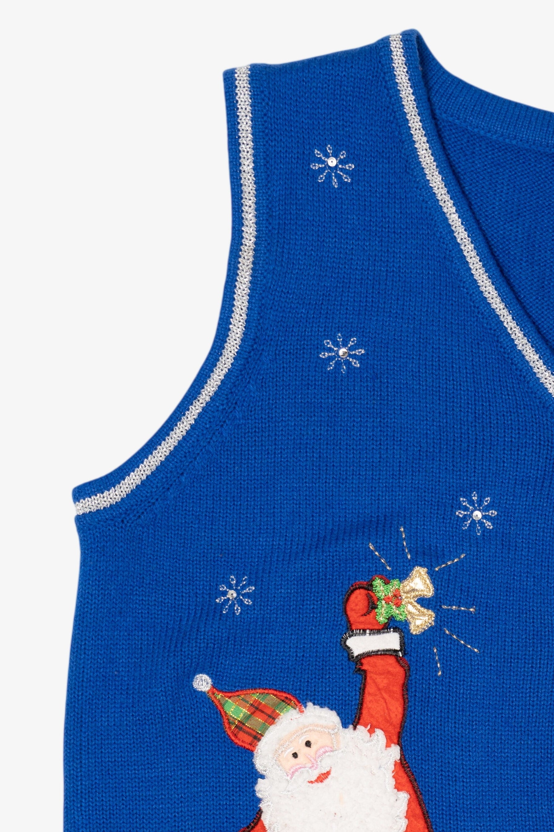 Vintage Blue Santa And Fireplace Ugly Christmas Vest (2000s)