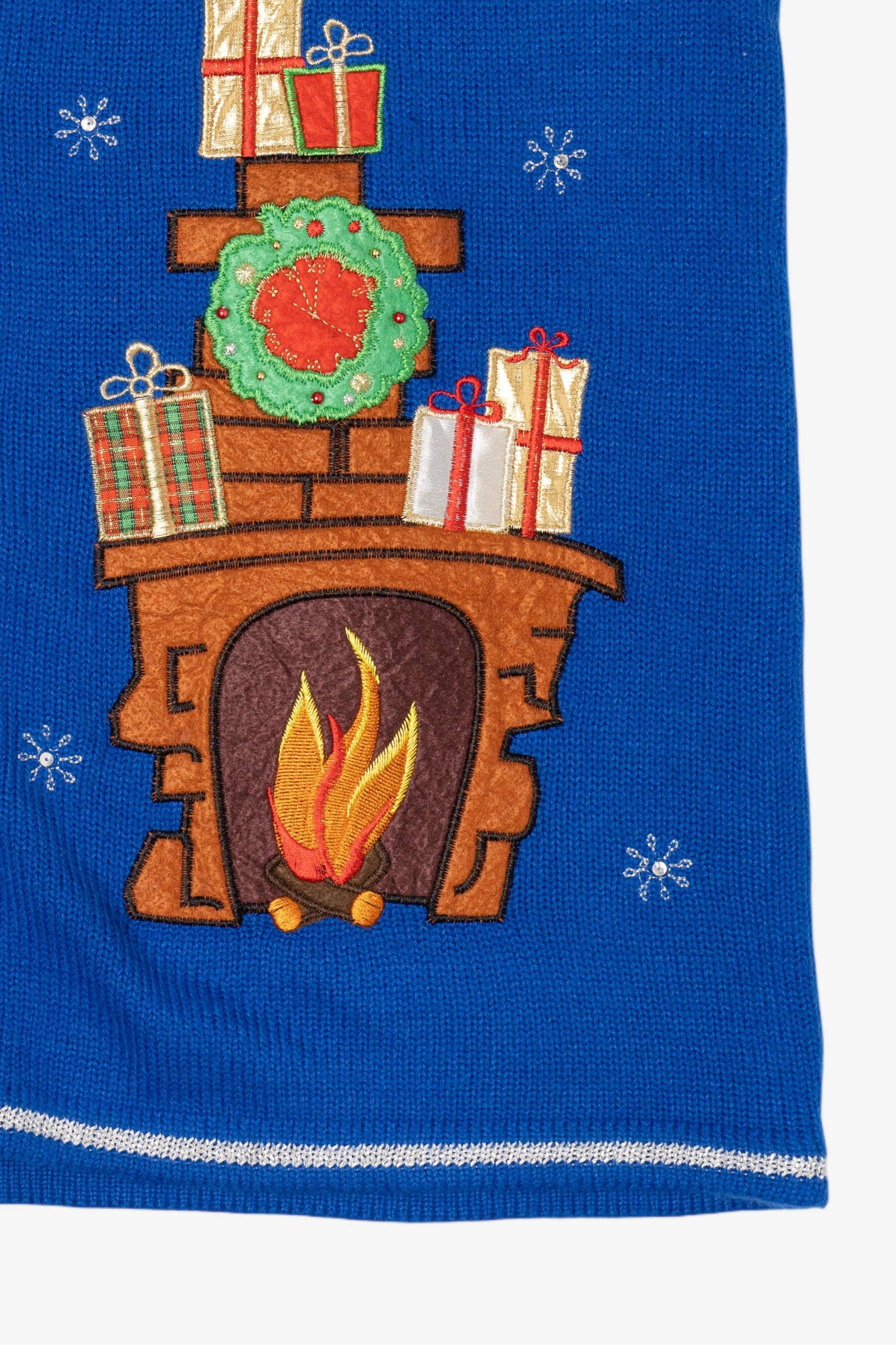 Vintage Blue Santa And Fireplace Ugly Christmas Vest (2000s)