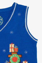 Vintage Blue Santa And Fireplace Ugly Christmas Vest (2000s)
