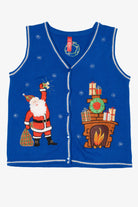 Vintage Blue Santa And Fireplace Ugly Christmas Vest (2000s)