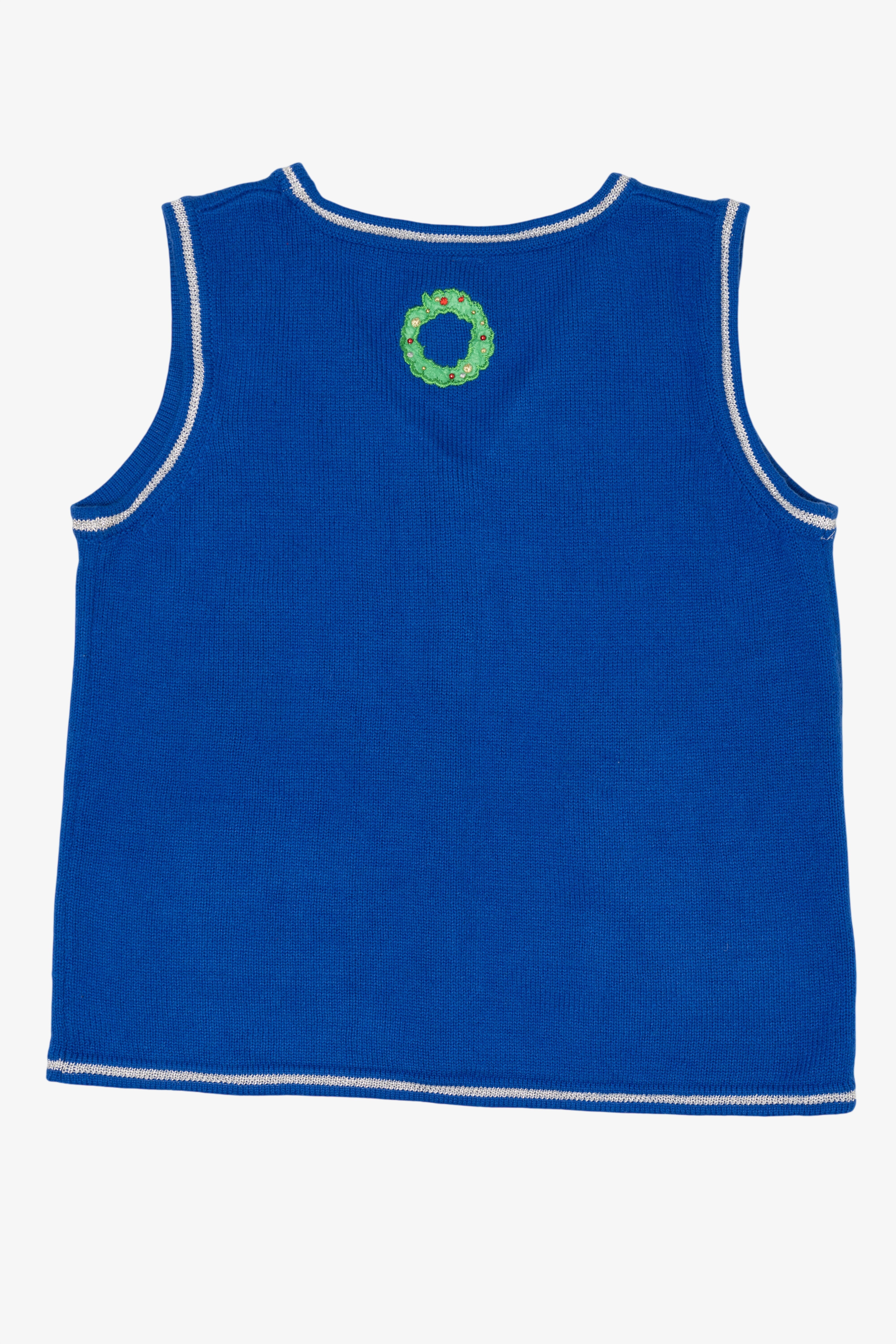 Vintage Blue Santa And Fireplace Ugly Christmas Vest (2000s)