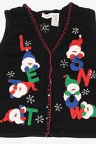 Vintage Black White Stag "Let It Snow" Snowmen Ugly Christmas Vest (1990s)