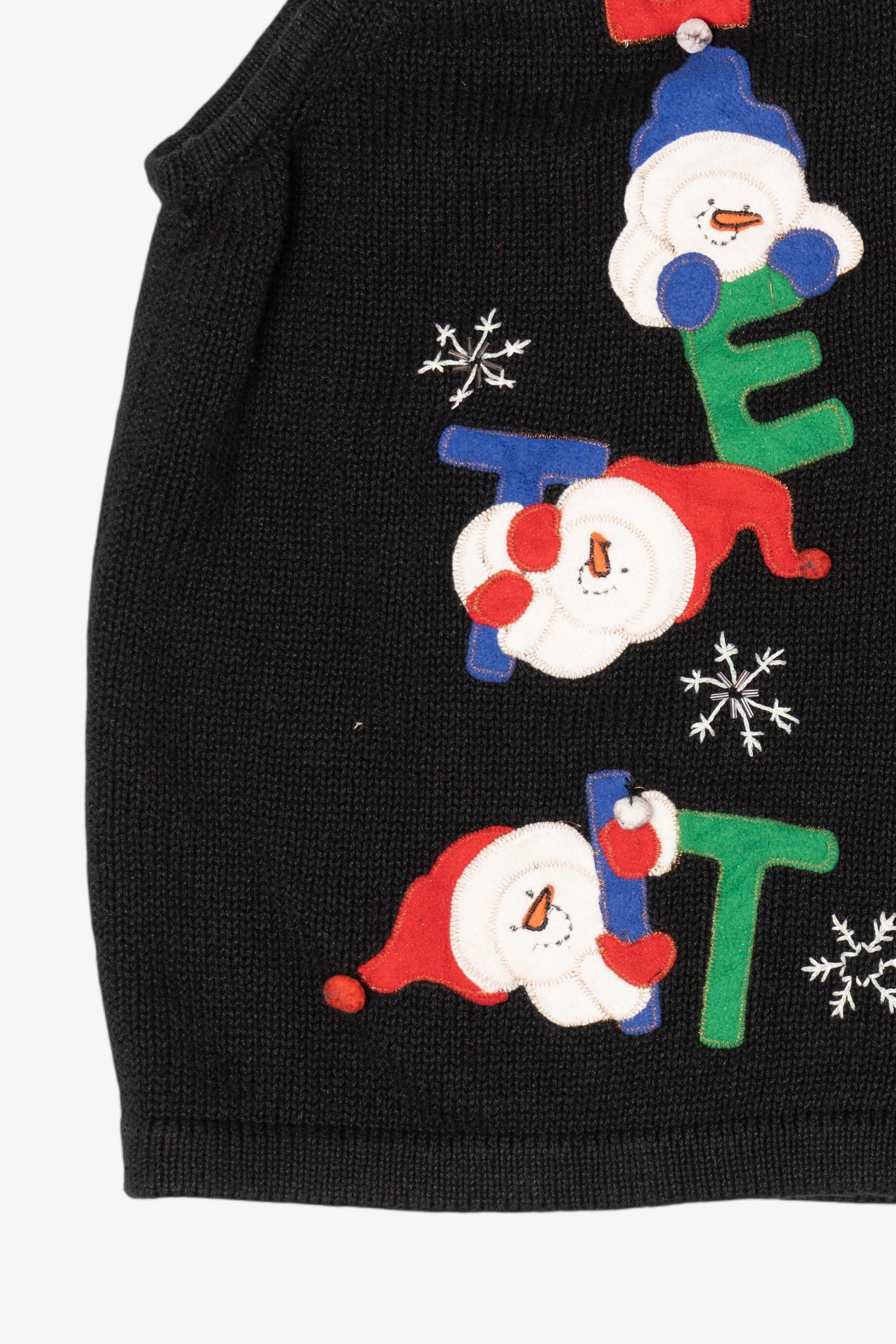 Vintage Black White Stag "Let It Snow" Snowmen Ugly Christmas Vest (1990s)