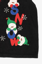 Vintage Black White Stag "Let It Snow" Snowmen Ugly Christmas Vest (1990s)
