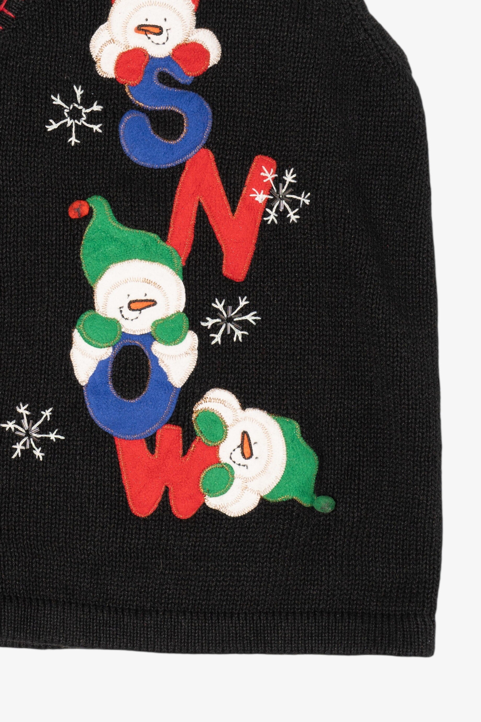 Vintage Black White Stag "Let It Snow" Snowmen Ugly Christmas Vest (1990s)